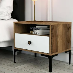 Comodino Editta, 56x40h51 cm, Noce e Bianco<Dmora New