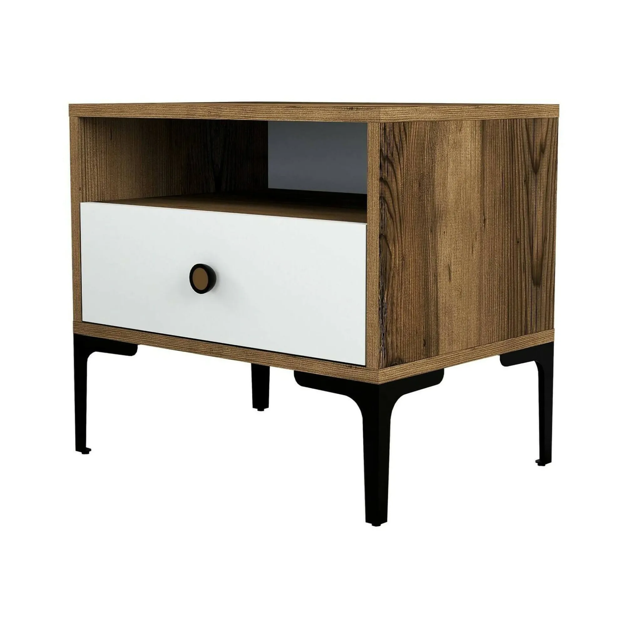 Comodino Editta, 56x40h51 cm, Noce e Bianco<Dmora New