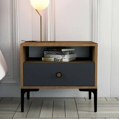 Comodino Editta, 56x40h51 cm, Noce e Antracite<Dmora Clearance