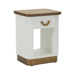 Comodino Fagends, 48x40 h62 cm, Bianco e Marrone<Dmora Fashion