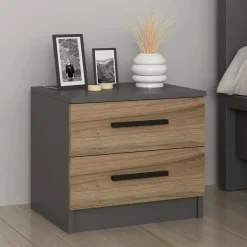 Comodino Iune, 50x47 h40 cm, Noce e Nero<Dmora Discount