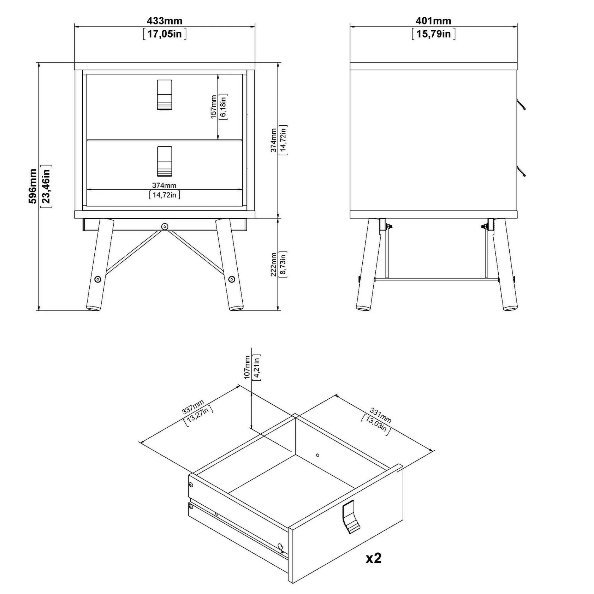 Comodino Jean, 40x43 h60 cm,<Dmora Store