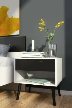 Comodino Lucina, 50x39 h49 cm, Bianco e Nero<Dmora Outlet