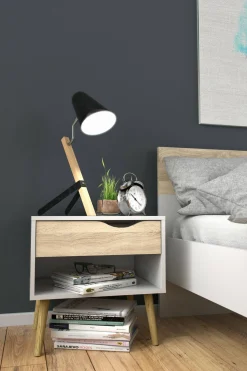 Comodino Lucina, 50x39 h49 cm, Bianco e Quercia<Dmora Hot