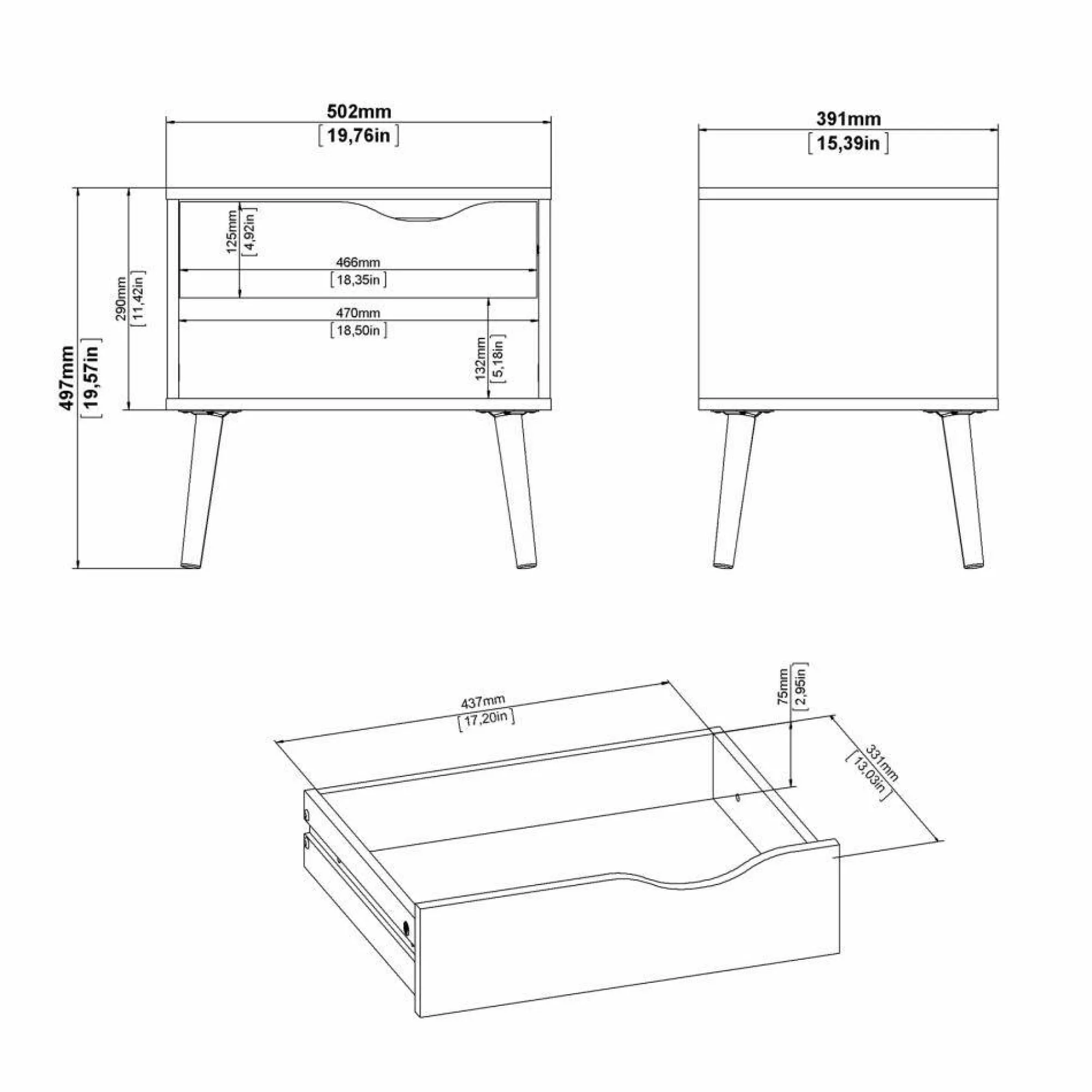 Comodino Lucina, 50x39 h49 cm, Bianco e Quercia<Dmora Hot