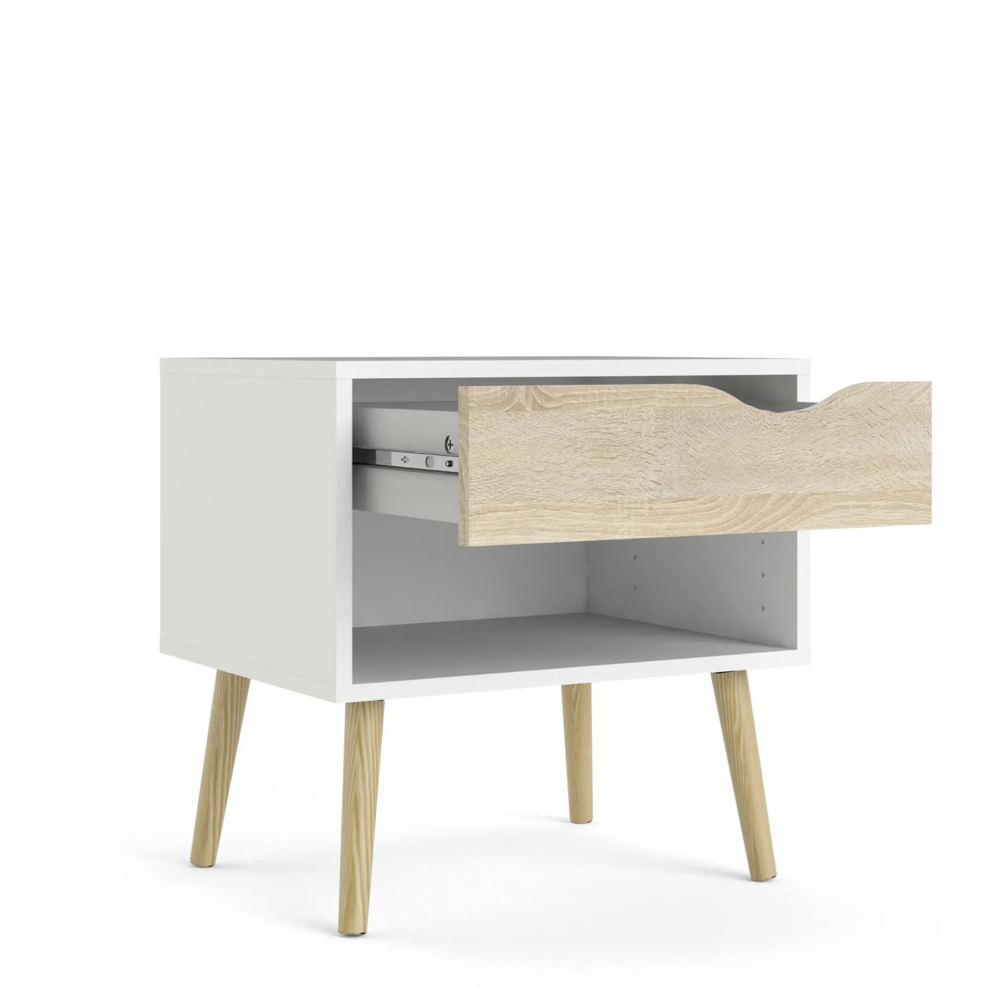 Comodino Lucina, 50x39 h49 cm, Bianco e Quercia<Dmora Hot