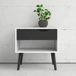 Comodino Lucina, 50x39 h49 cm, Bianco e Nero<Dmora Outlet