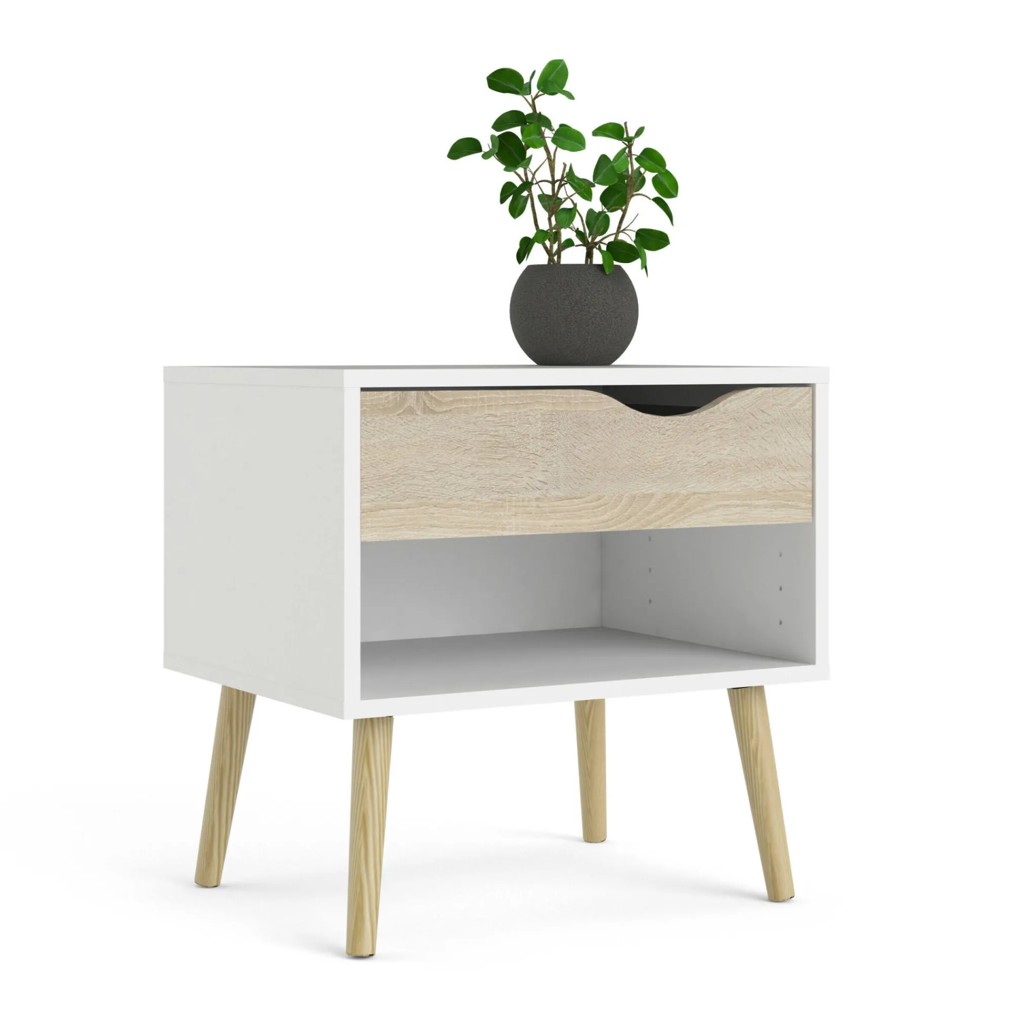 Comodino Lucina, 50x39 h49 cm, Bianco e Quercia<Dmora Hot