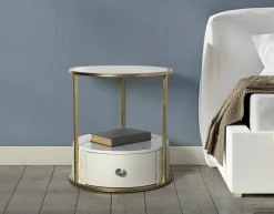 Comodino Piandisco, 43x43 h48 cm, Bianco e Oro<Dmora Cheap