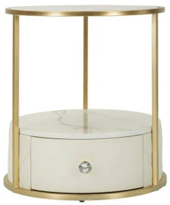 Comodino Piandisco, 43x43 h48 cm, Bianco e Oro<Dmora Cheap