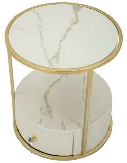 Comodino Piandisco, 43x43 h48 cm, Bianco e Oro<Dmora Cheap