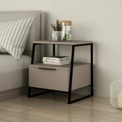 Comodino Rosita, 45x41 h50 cm, Beige e Nero<Dmora Sale