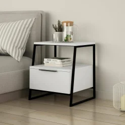 Comodino Rosita, 45x41 h50 cm, Bianco e Nero<Dmora New