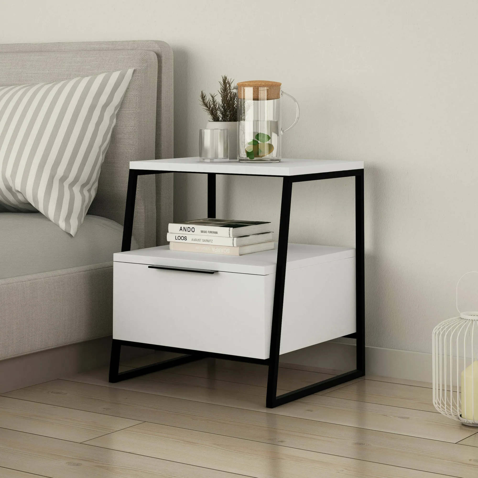 Comodino Rosita, 45x41 h50 cm, Bianco e Nero<Dmora New