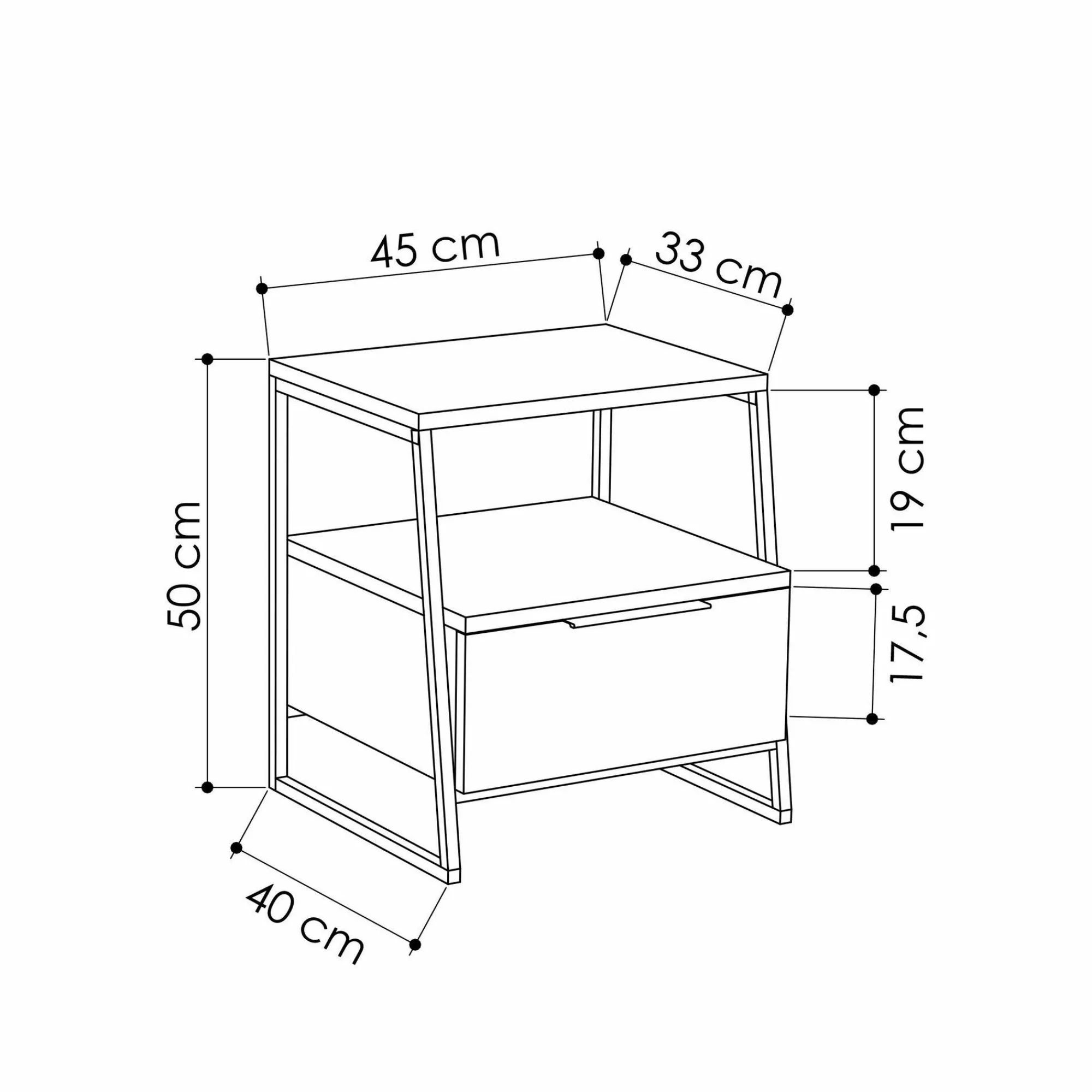 Comodino Rosita, 45x41 h50 cm, Bianco e Nero<Dmora New