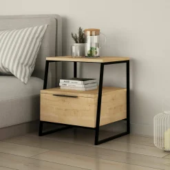 Comodino Rosita, 45x41 h50 cm, Quercia e Nero<Dmora New