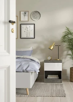 Comodino Scolastica, 40x40 h50 cm, Cemento e Bianco<Dmora New