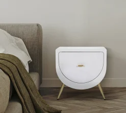 Comodino Suze, Bianco e Oro, 50x32 h50 cm<Dmora Hot