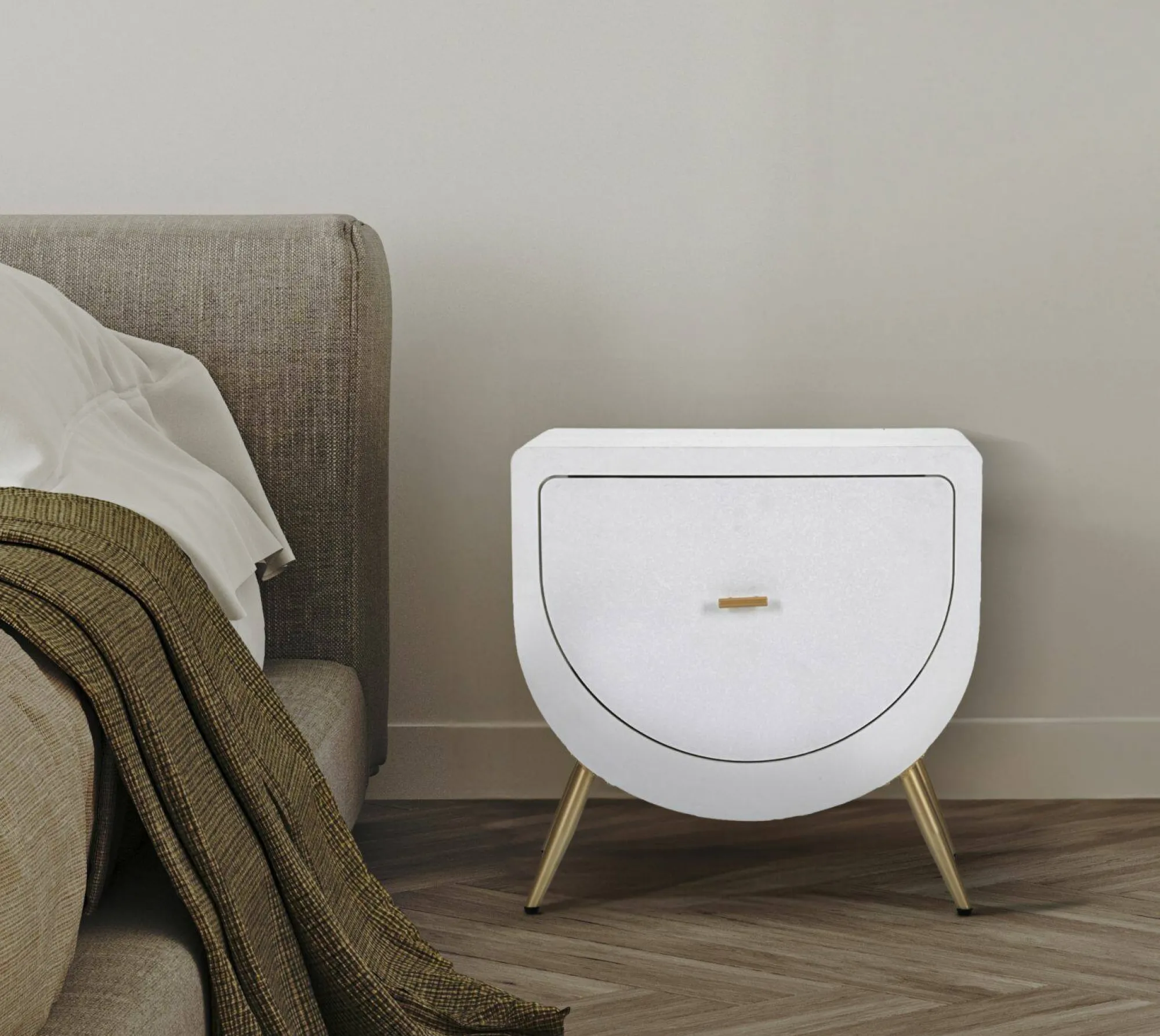Comodino Suze, Bianco e Oro, 50x32 h50 cm<Dmora Hot