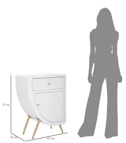 Comodino Suze, Bianco e Oro, 60x32 h79 cm<Dmora Clearance
