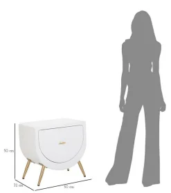 Comodino Suze, Bianco e Oro, 50x32 h50 cm<Dmora Hot