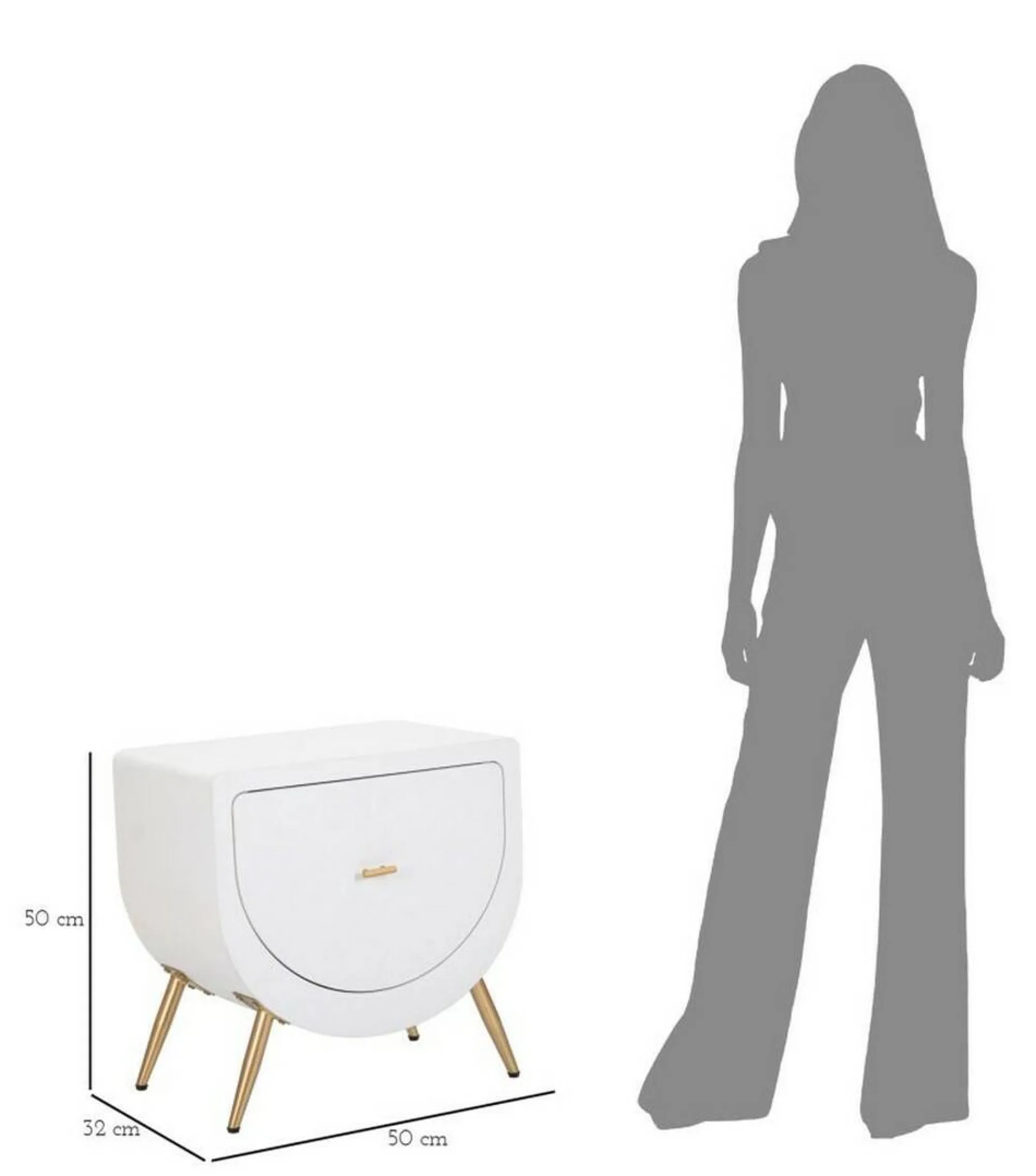Comodino Suze, Bianco e Oro, 50x32 h50 cm<Dmora Hot
