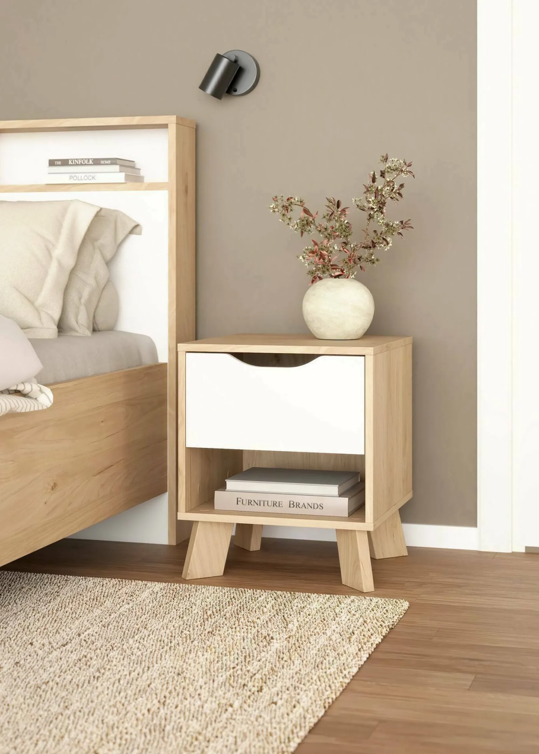 Comodino Zuglio, 40x40 h47 cm, Rovere e Bianco<Dmora Best Sale