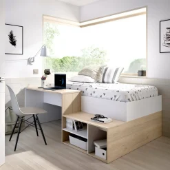 Composizione camera da letto Argh, 195x134h73 cm, Bianco e Rovere<Dmora New