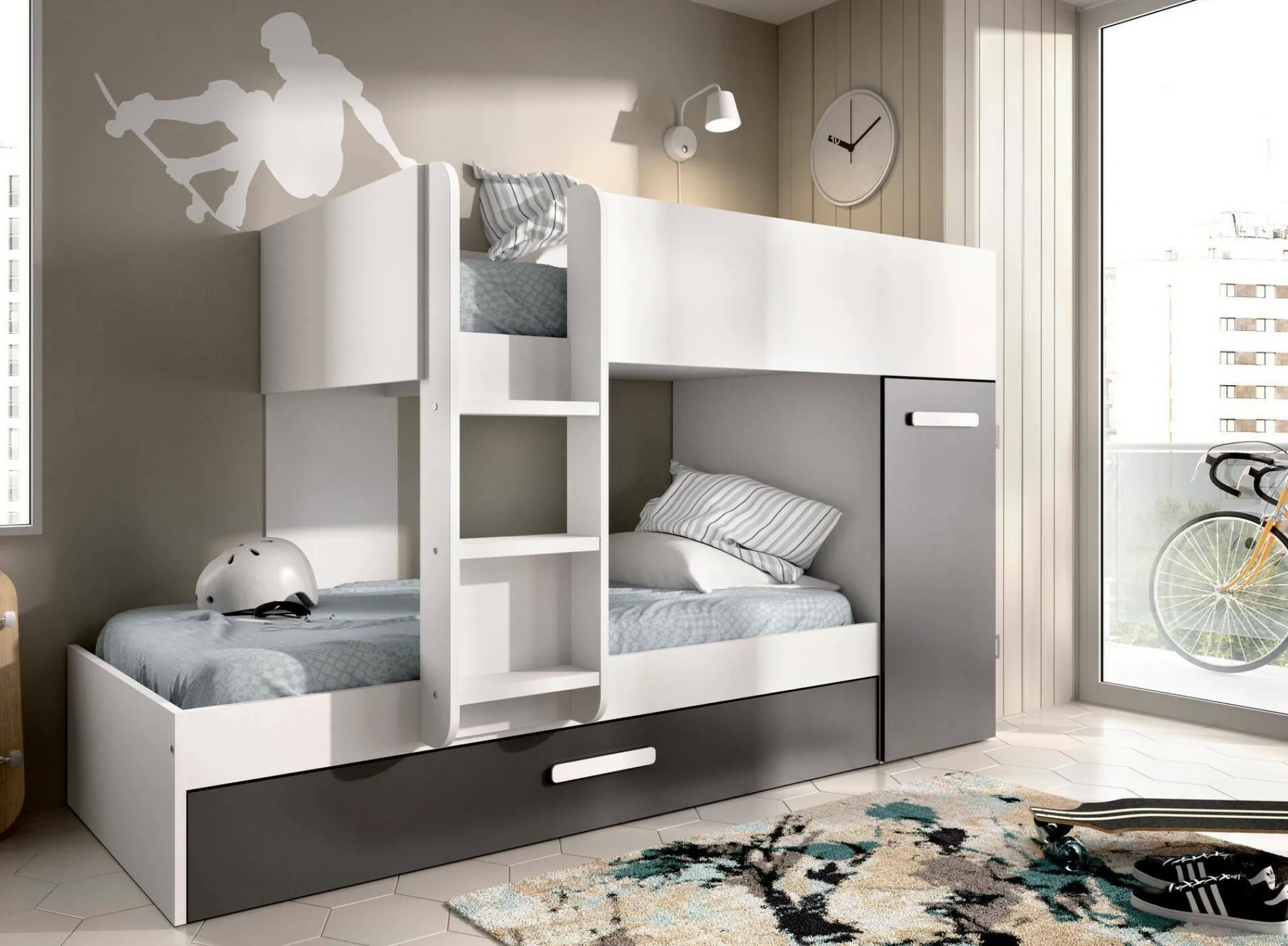Composizione camera da letto Agle, 244x112h150 cm, Bianco e Antracite<Dmora Flash Sale
