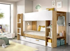 Composizione camera da letto Keli, 245x110 h150 cm, Bianco e Rovere Nodi<Dmora Best