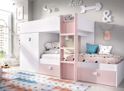 Composizione camera da letto Araba, 271x111h150 cm, Bianco e Rosa<Dmora Fashion