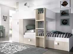 Composizione camera da letto Araba, 271x111h150 cm, Bianco e Rovere<Dmora Online