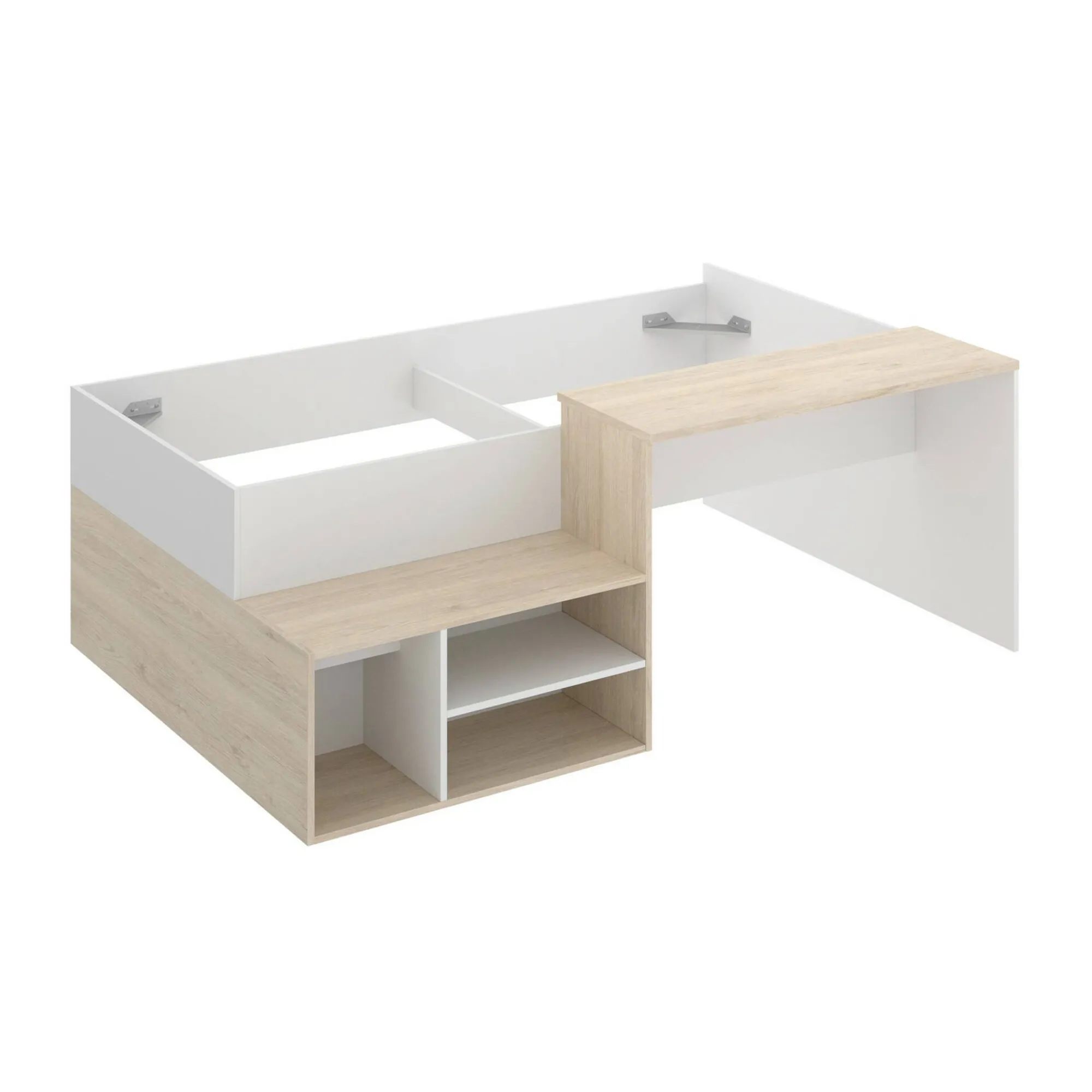 Composizione camera da letto Argh, 195x134h73 cm, Bianco e Rovere<Dmora New