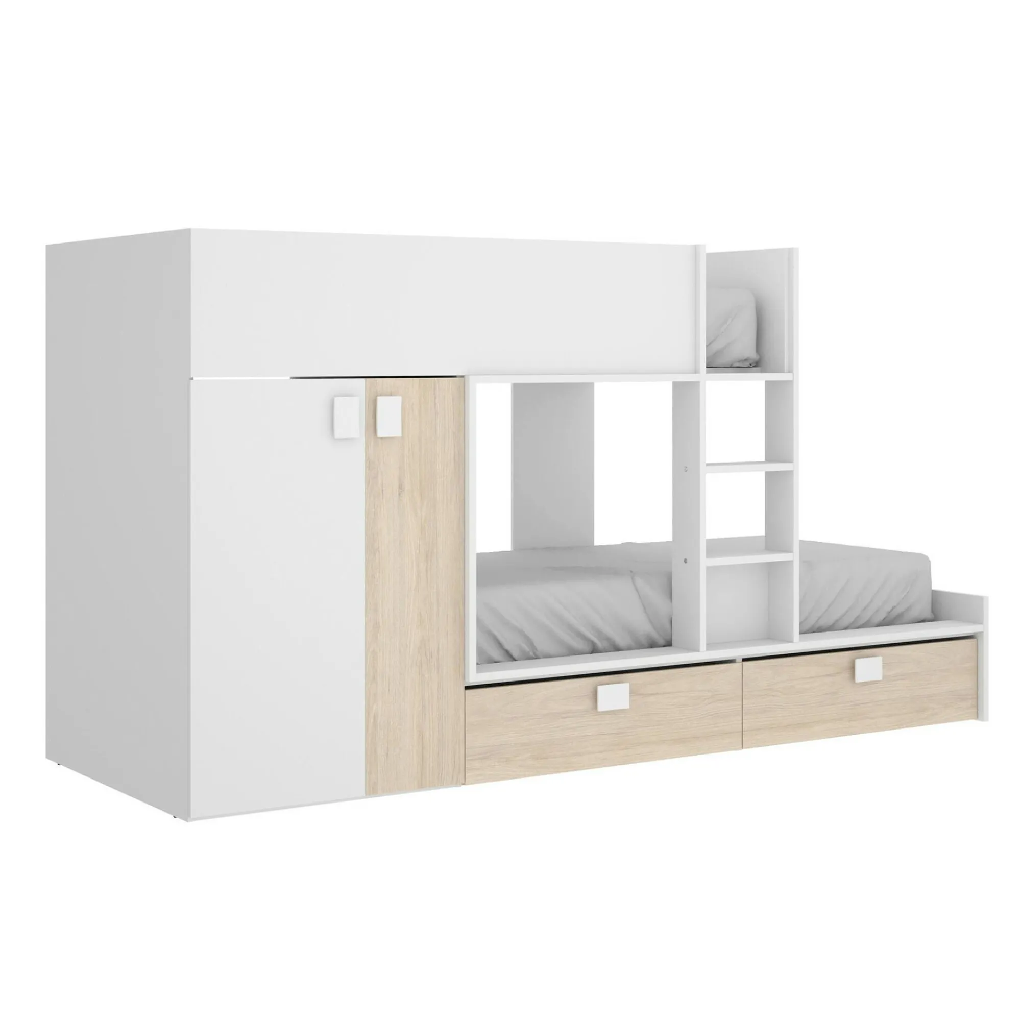 Composizione camera da letto Acerola, 275x108h150 cm, Bianco e Rovere<Dmora Best