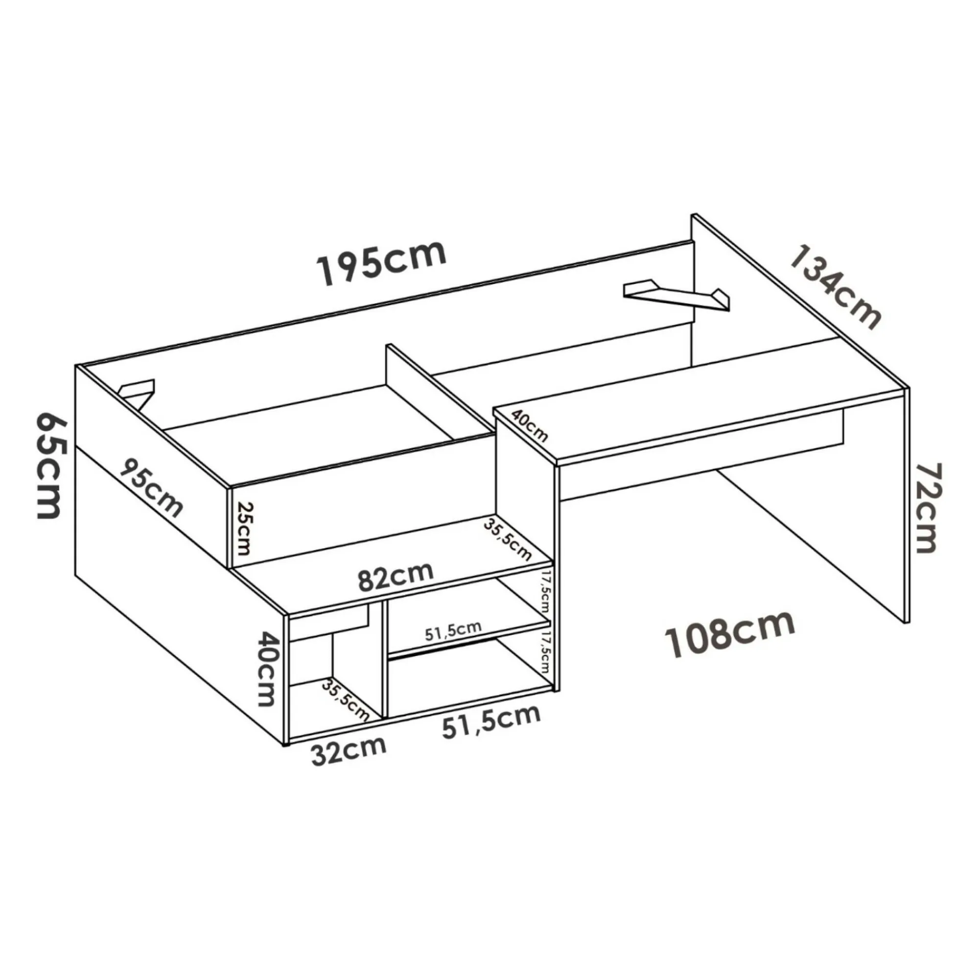 Composizione camera da letto Argh, 195x134h73 cm, Bianco e Rovere<Dmora New
