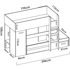 Composizione camera da letto Pinus, 246x112 h150 cm, Bianco e Rovere<Dmora Fashion
