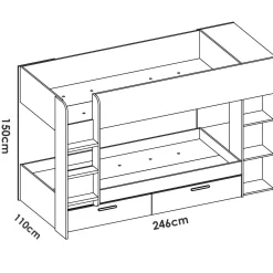 Composizione camera da letto Keli, 245x110 h150 cm, Bianco e Rovere Nodi<Dmora Best