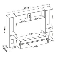 Composizione camera da letto Giustizia, 303x97h203 cm, Rovere e Bianco<Dmora Best Sale