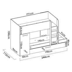 Composizione camera da letto Agle, 244x112h150 cm, Rovere e Bianco<Dmora Outlet