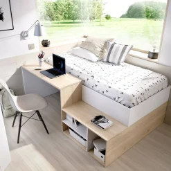 Composizione camera da letto Argh, 195x134h73 cm, Bianco e Rovere<Dmora New