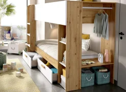 Composizione camera da letto Keli, 245x110 h150 cm, Bianco e Rovere Nodi<Dmora Best