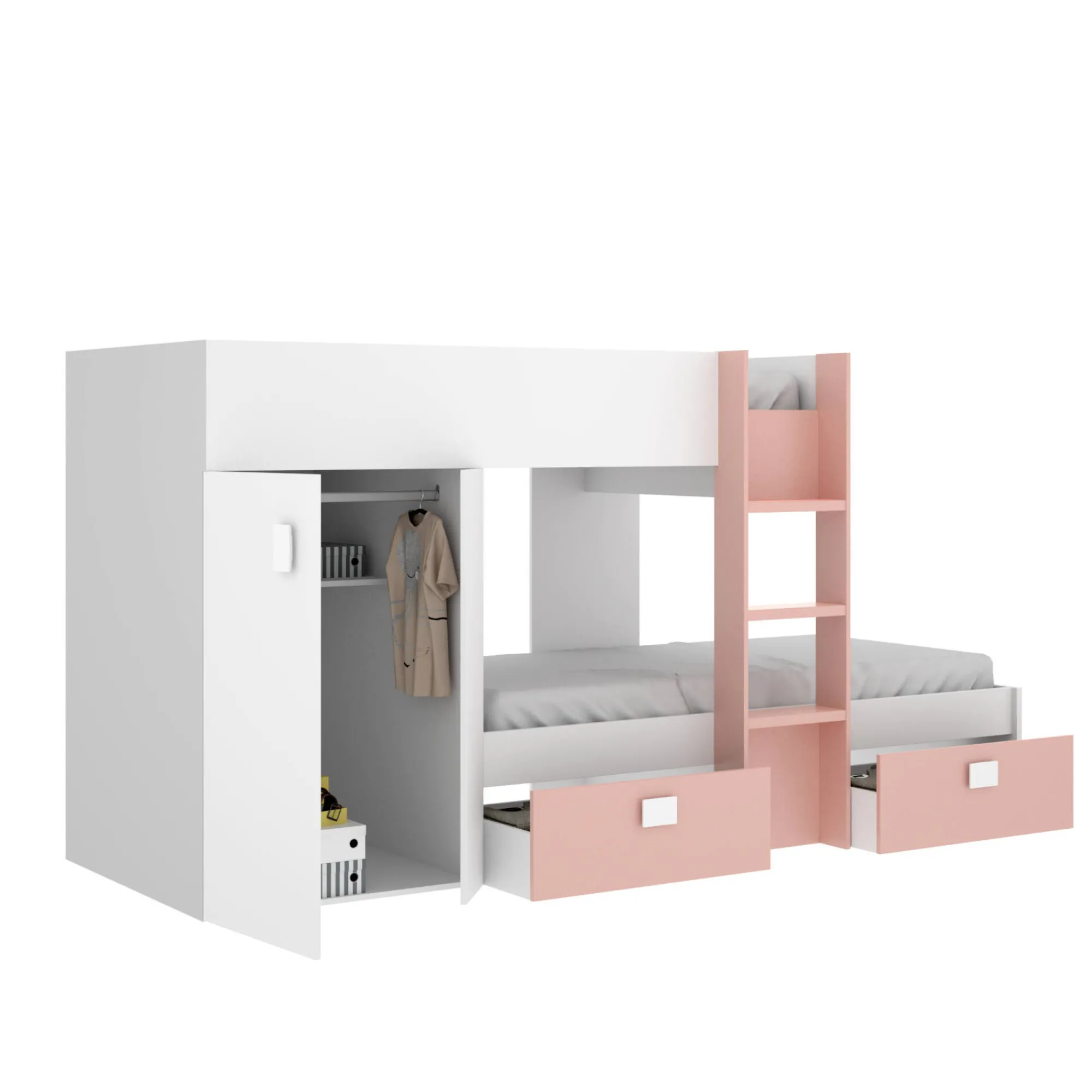 Composizione camera da letto Araba, 271x111h150 cm, Bianco e Rosa<Dmora Fashion