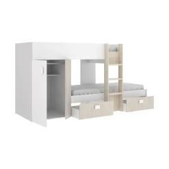 Composizione camera da letto Araba, 271x111h150 cm, Bianco e Rovere<Dmora Online