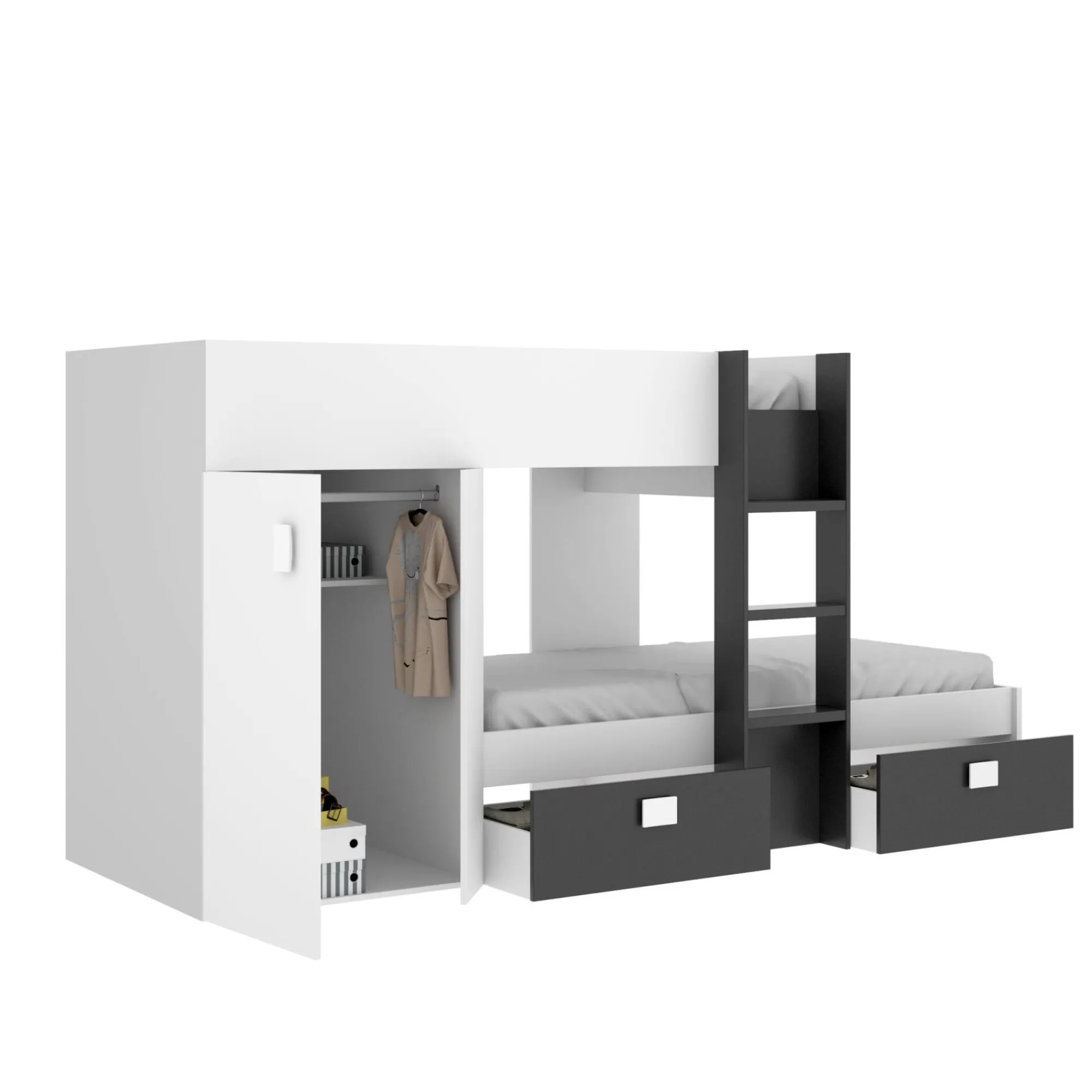Composizione camera da letto Araba, 271x111h150 cm, Bianco e Antracite<Dmora Flash Sale