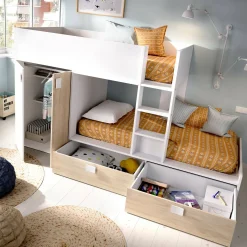 Composizione camera da letto Acerola, 275x108h150 cm, Bianco e Rovere<Dmora Best