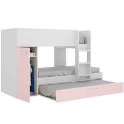 Composizione camera da letto Hikaa, 244x112 h150 cm, Bianco e Rosa<Dmora New