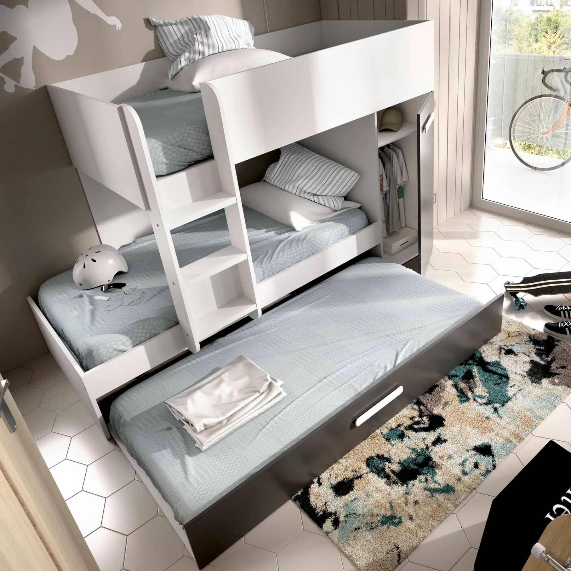 Composizione camera da letto Agle, 244x112h150 cm, Bianco e Antracite<Dmora Flash Sale