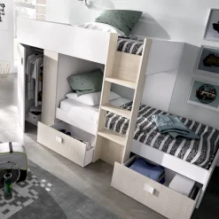 Composizione camera da letto Araba, 271x111h150 cm, Bianco e Rovere<Dmora Online