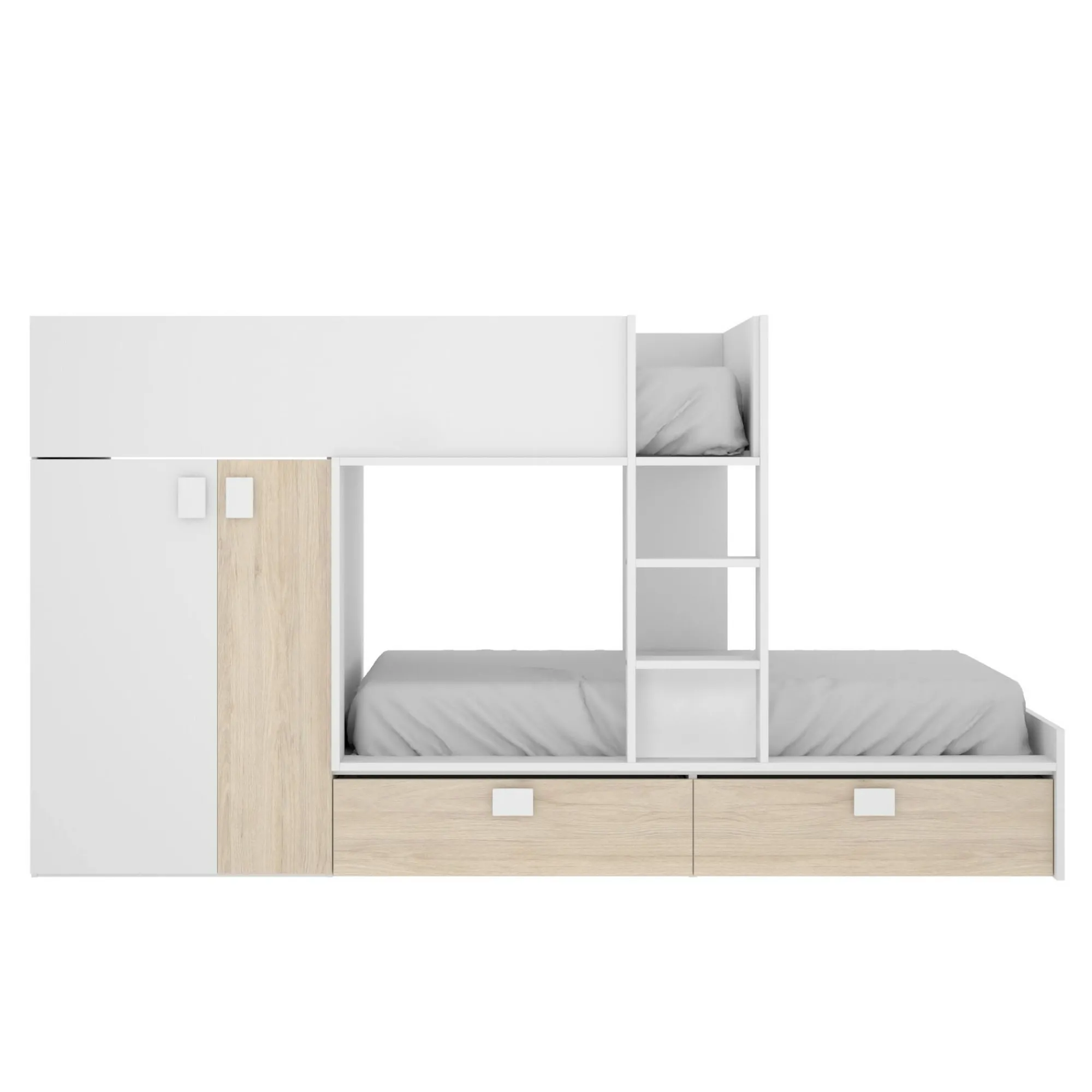 Composizione camera da letto Acerola, 275x108h150 cm, Bianco e Rovere<Dmora Best
