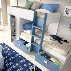 Composizione camera da letto Dbajram, 271x111h150 cm, Bianco e Blu<Dmora Outlet